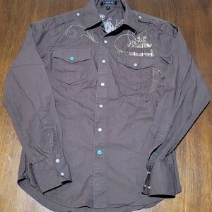 Monarchy Men's Brown Embroidered Shirt